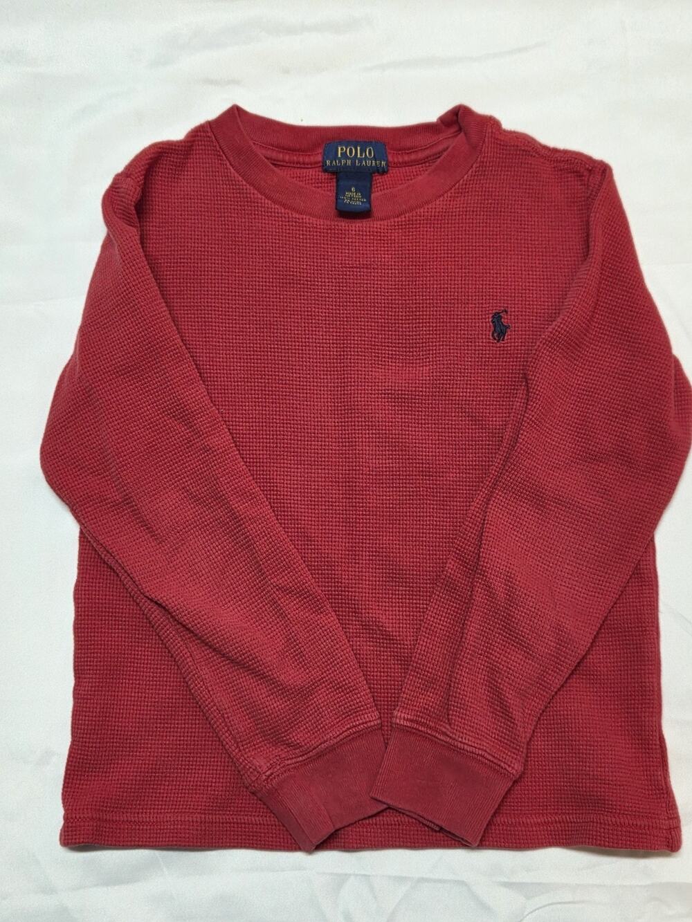 Polo Ralph Lauren Boys Size 6 Red Long Sleeve Waffle Knit Shirt